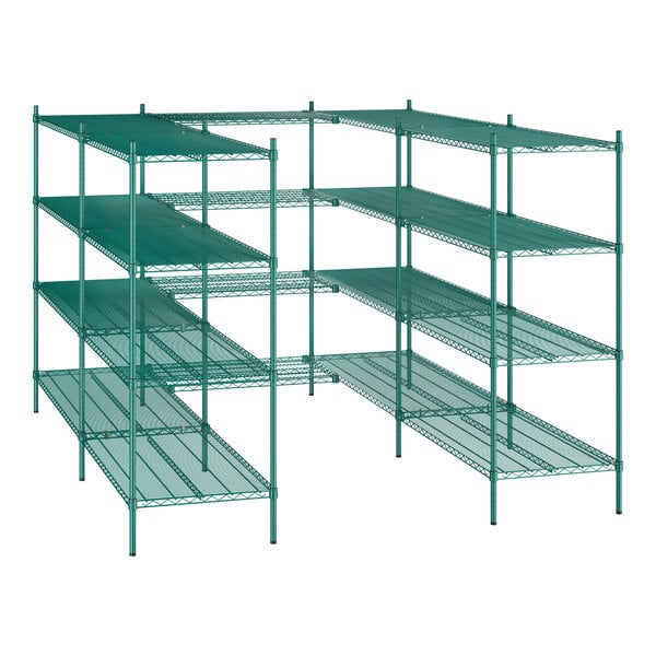 Regency NSF Green Epoxy 7' x 9' Walk-In 4-Tier Shelving Unit Kit with S-Hooks