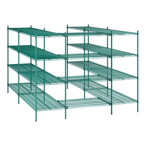 Regency NSF Green Epoxy 7' x 9' Walk-In 4-Tier Shelving Unit Kit with S-Hooks