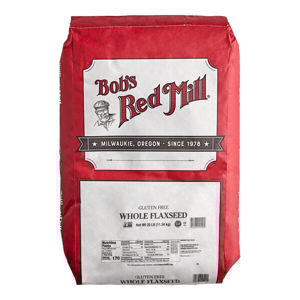 A 25-pound bag of Bob's Red Mill gluten-free whole brown flaxseeds.