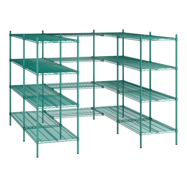 Regency NSF Green Epoxy 7' x 7' Walk-In 4-Tier Shelving Unit Kit with S-Hooks