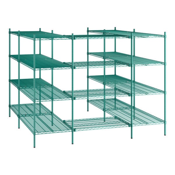 Regency NSF Green Epoxy 7' x 7' Walk-In 4-Tier Shelving Unit Kit with S-Hooks