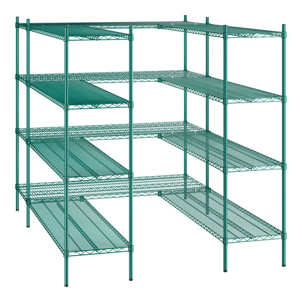 Regency NSF Green Epoxy 5' x 7' Walk-In 4-Tier Shelving Unit Kit with S-Hooks