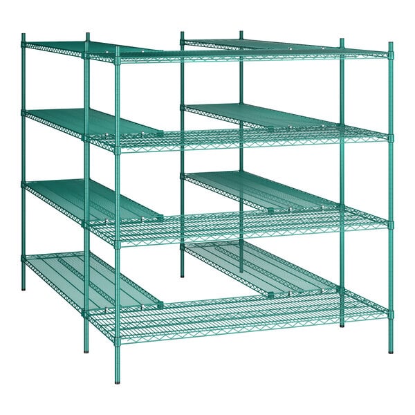 Regency NSF Green Epoxy 5' x 7' Walk-In 4-Tier Shelving Unit Kit with S-Hooks