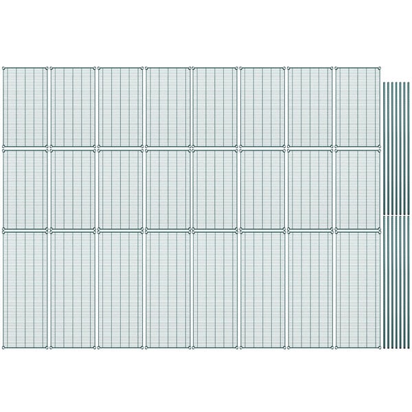 A white grid of metal shelves.