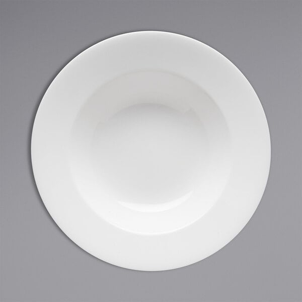 A white Fortessa Ilona wide rim pasta bowl.