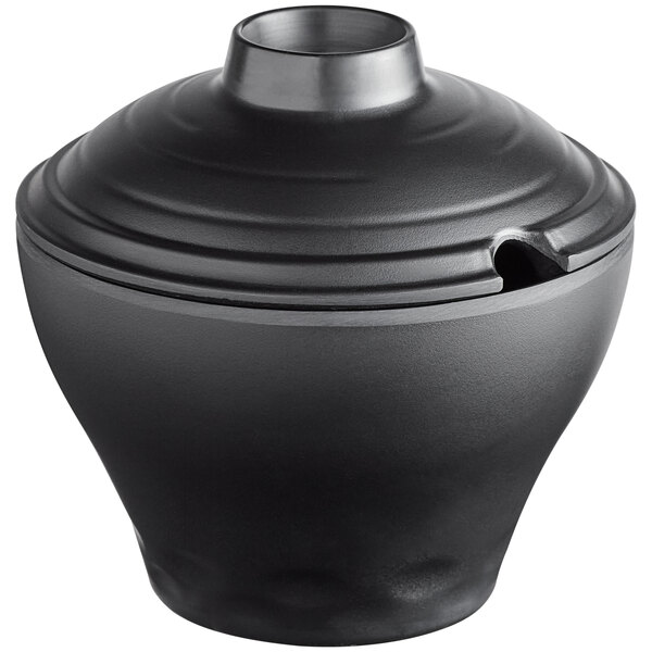 A black GET Nara melamine bowl with a lid.