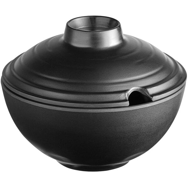 A black GET Nara melamine bowl with a lid.