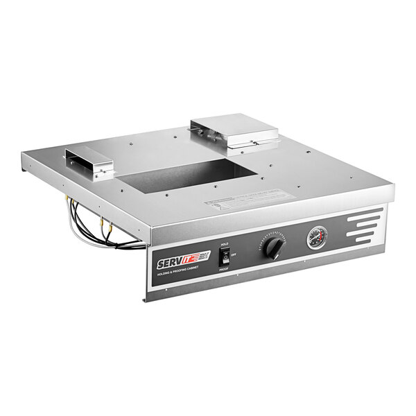 A silver rectangular ServIt combination module drawer assembly with a control panel and a square hole.