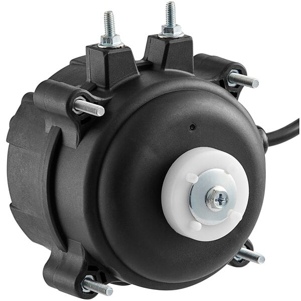 A black round evaporator motor with screws.