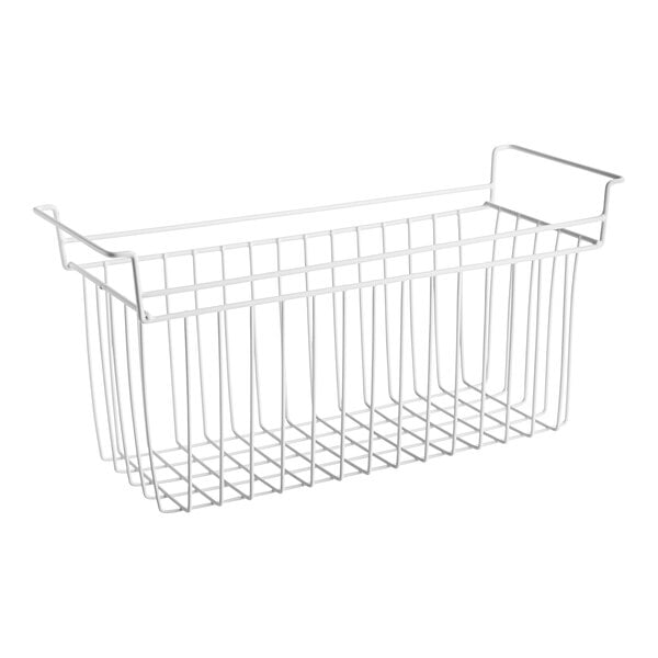 A Galaxy white wire basket with handles for CF25HC chest freezers.