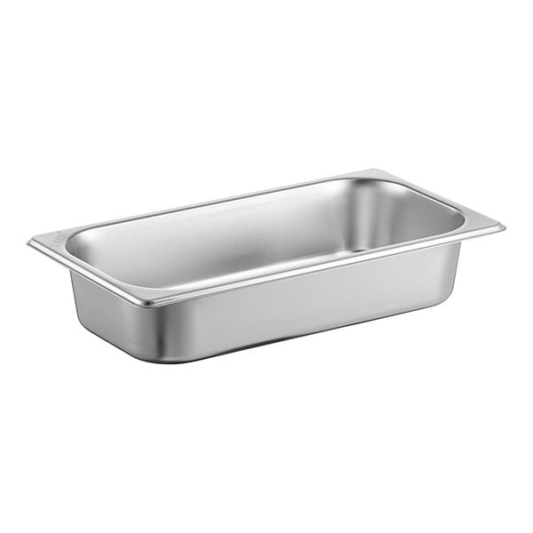 A stainless steel ServIt water pan with a lid.