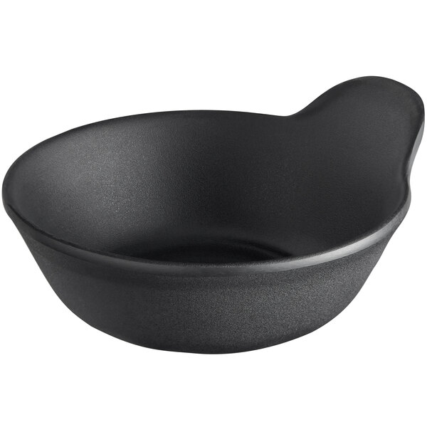 A black GET Nara melamine bowl with a handle.