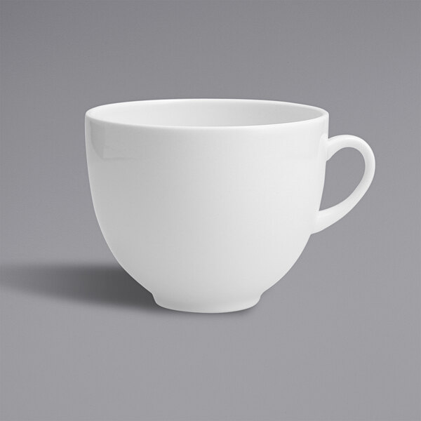 A Fortessa bright white china cup with a handle.