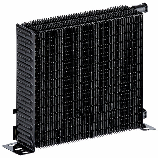 A black metal rectangular Avantco condenser coil.