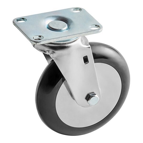 A ServIt 5" swivel plate caster with a black and silver wheel and metal plate.