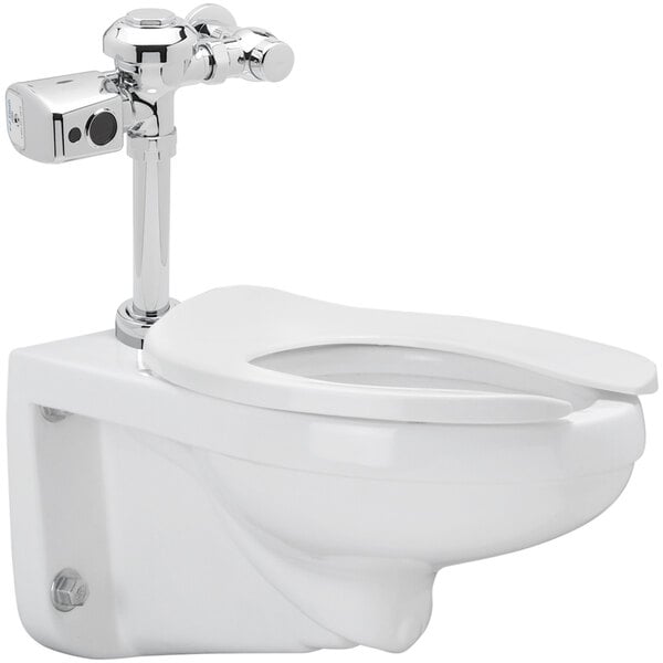 a white toilet with a silver pipe