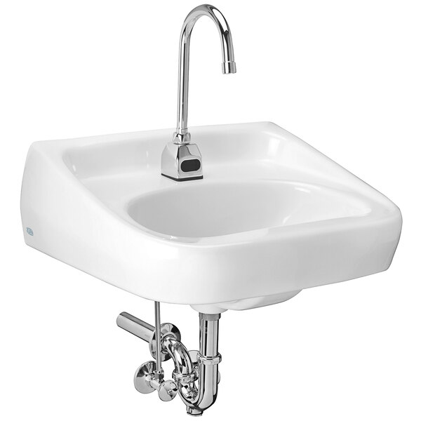 A white Zurn wall hung lavatory sink with a silver faucet.