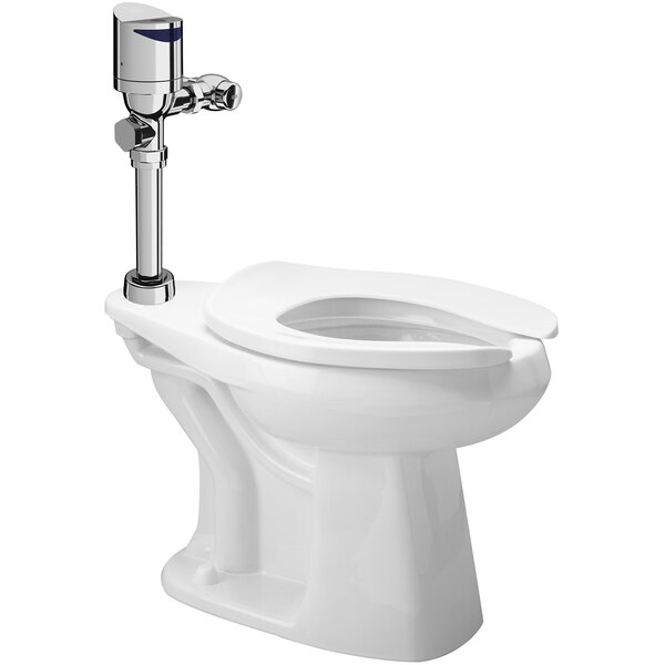 a white toilet with a silver pipe