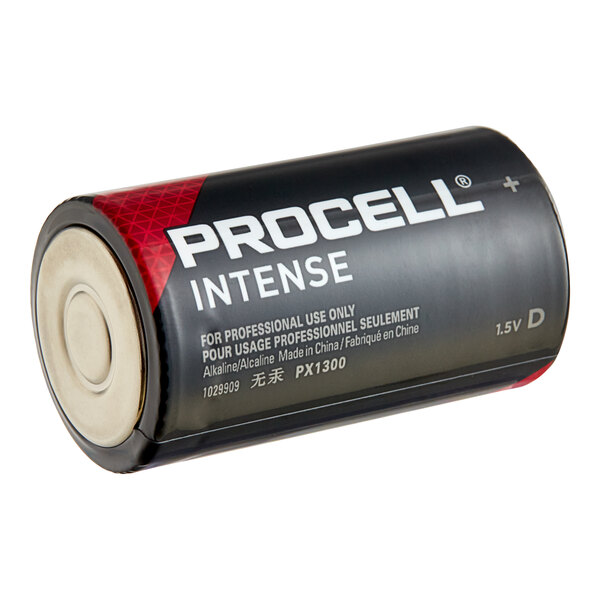 A black and red Procell Intense Power D 1.5V Alkaline battery package.