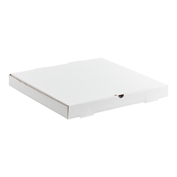 A plain white corrugated bakery box with a closed lid.