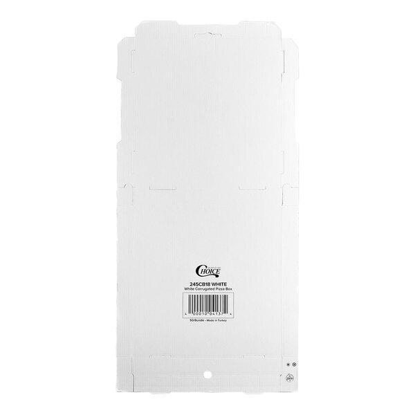 A flat, unfolded white corrugated bakery box designed for assembly, measuring 18 by 18 by 2 inches.