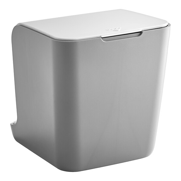 A white and gray Tablecraft toothpick dispenser with a lid on top.