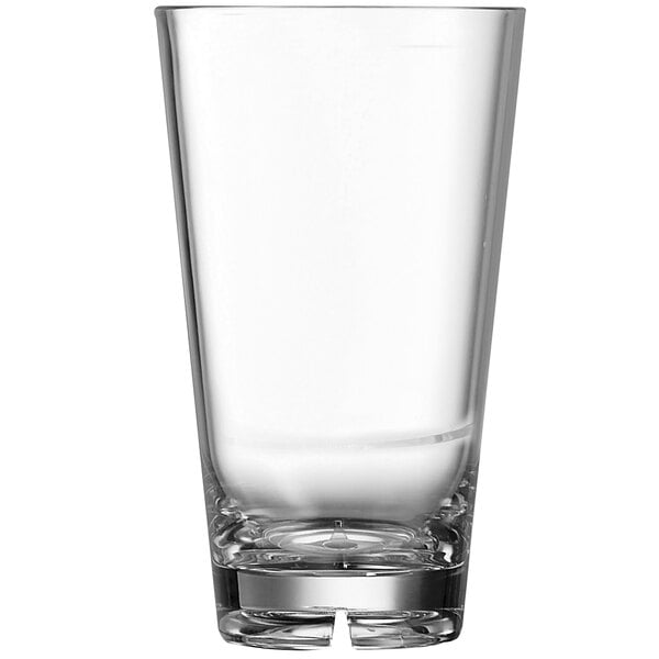 An Arcoroc SAN plastic beverage glass with a clear bottom.