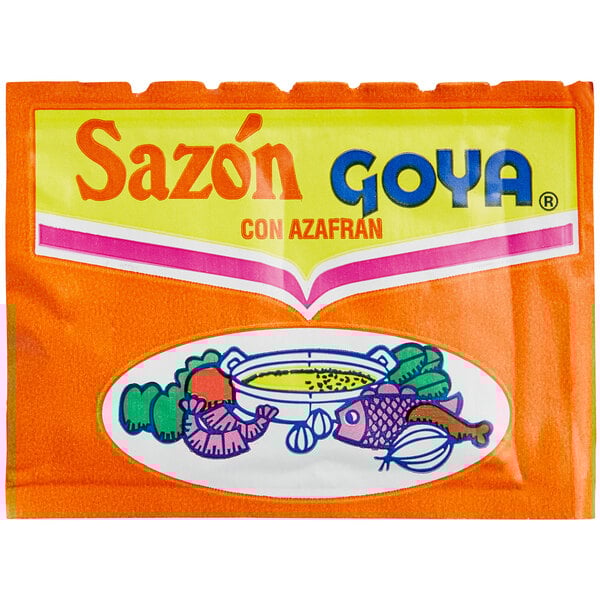 A box of 20 Goya Sazon with Saffron seasoning packets.