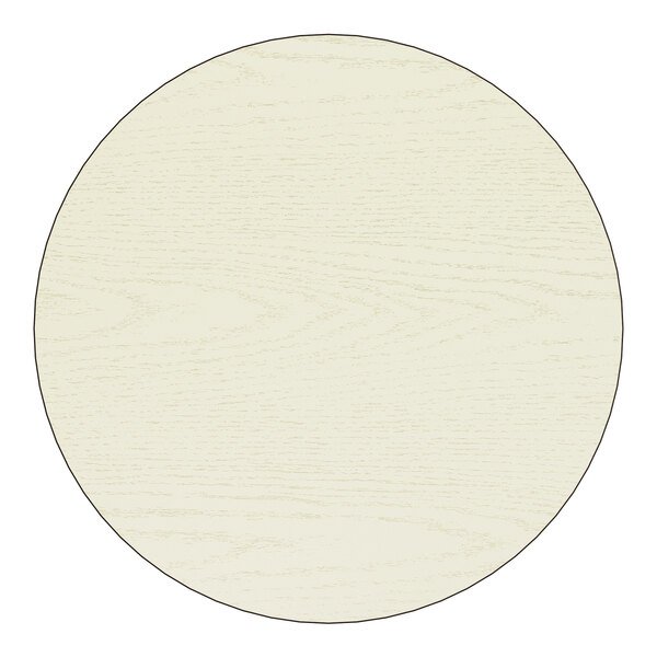 A 24-inch round reversible table top with a white birch and ash laminated finish.