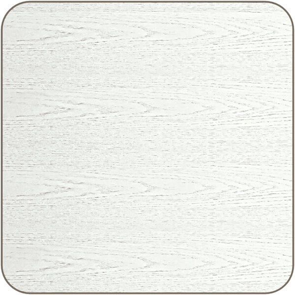 A white square table top with a wood grain border.