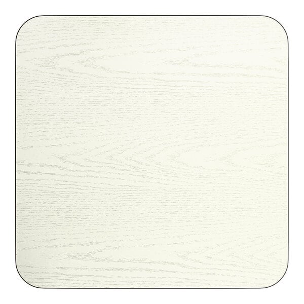 A 30-inch by 30-inch square reversible laminated table top with a white birch and ash wood grain finish.