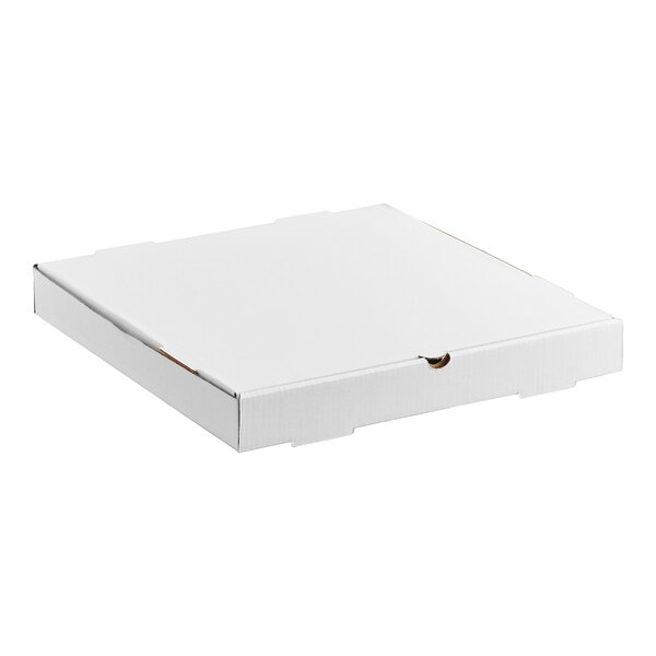 A plain white corrugated bakery box measuring 16 inches by 16 inches by 2 inches.