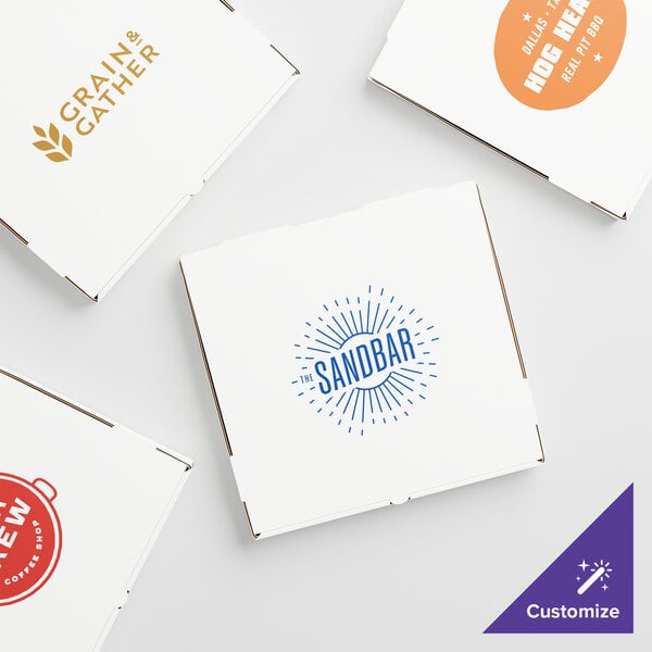 A white corrugated bakery box with customizable printed logos on the lid.