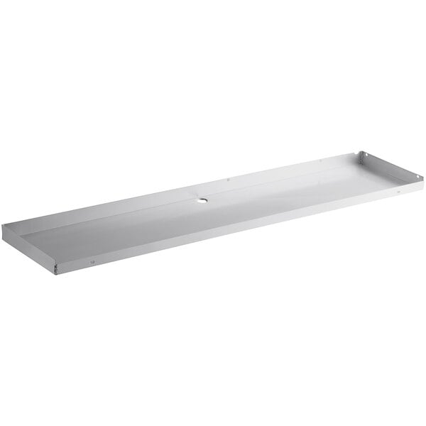 A white rectangular Avantco evaporator drain pan.