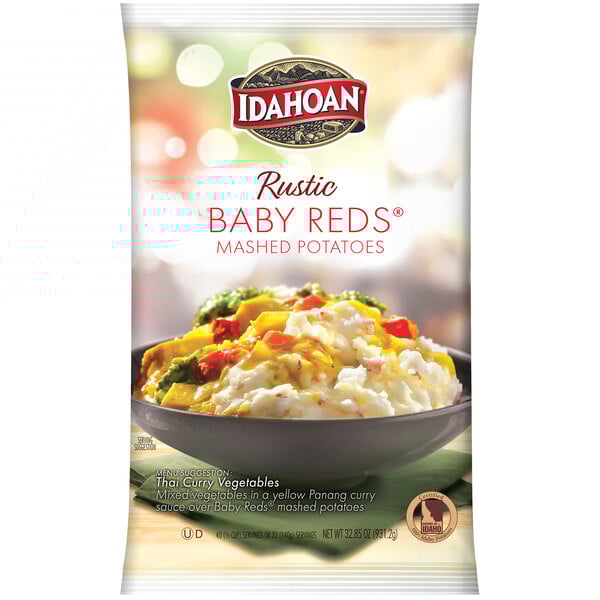 A bowl of Idahoan baby red mashed potatoes with vegetables.