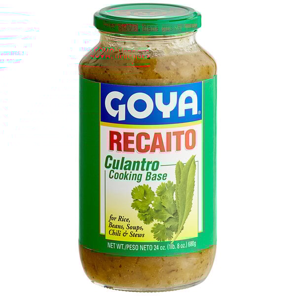 A jar of Goya Recaito Cilantro cooking base.