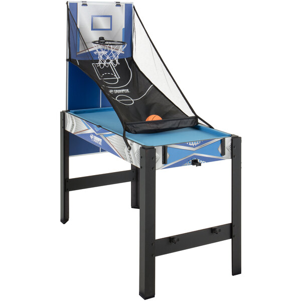 A Triumph 13-in-1 combo game table with a blue and white basketball game.