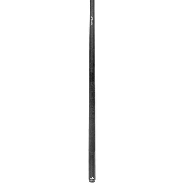 A black Mizerak pool cue with a white background.