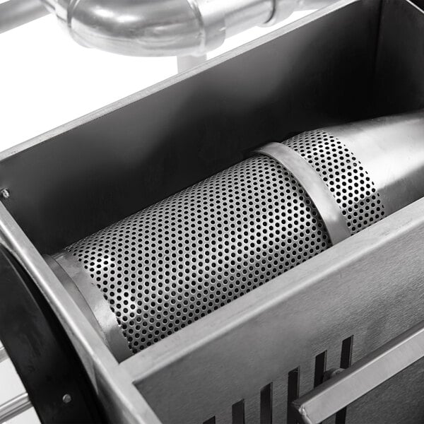 A metal cylinder with a metal mesh filter inside.