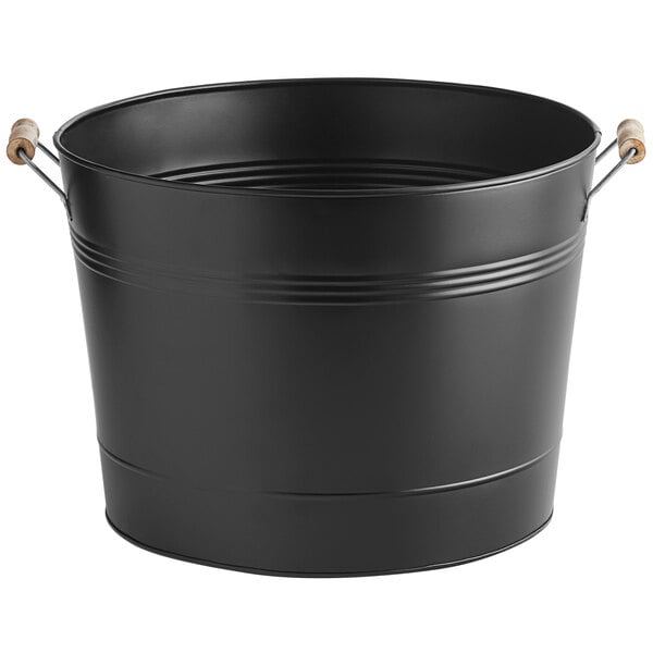 a black bucket with a handle