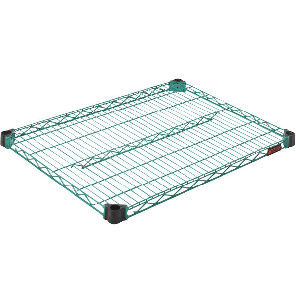 An Eagle Group green and zinc wire shelf with black handles.