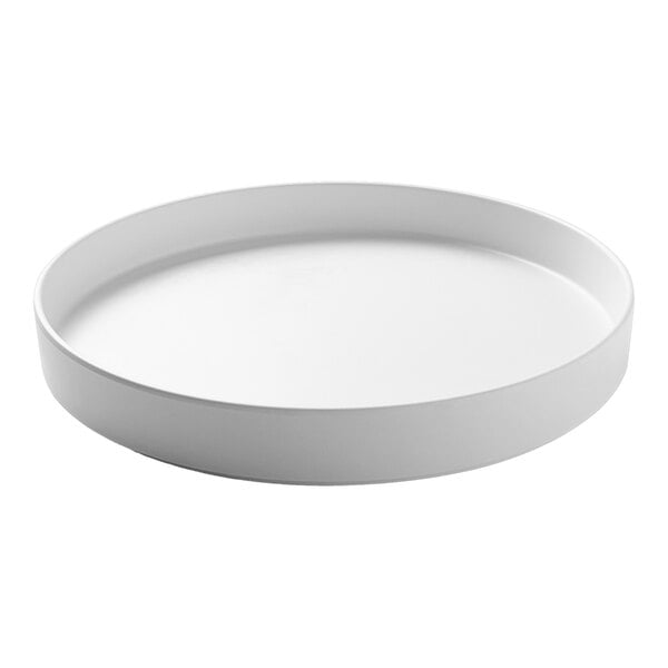 A white Cal-Mil Hudson melamine plate with a raised rim on a white background.