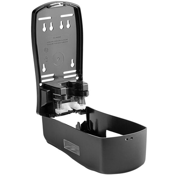 A black plastic Dial hand sanitizer dispenser with a white lid.