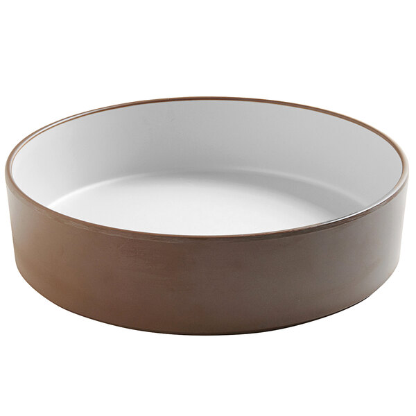 a brown and white bowl
