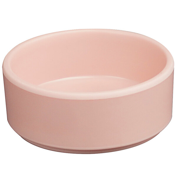 A close up of a Cal-Mil Hudson blush pink ramekin.