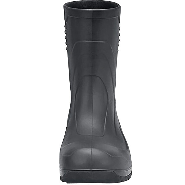 A close-up of a black Shoes for Crews Bullfrog II work boot on a white background.