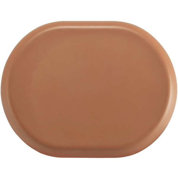 A brown oval Cal-Mil melamine platter with a raised rim.