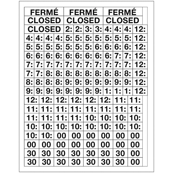 A white Cosco business hours sign with numbers.