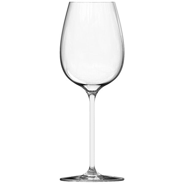 A clear Chef & Sommelier wine glass with a long stem.