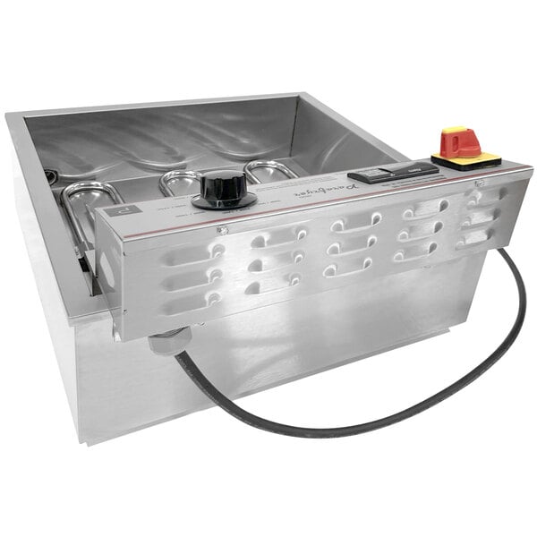 A Paragon ParaFryer with a control panel and a hose for funnel cake batter.